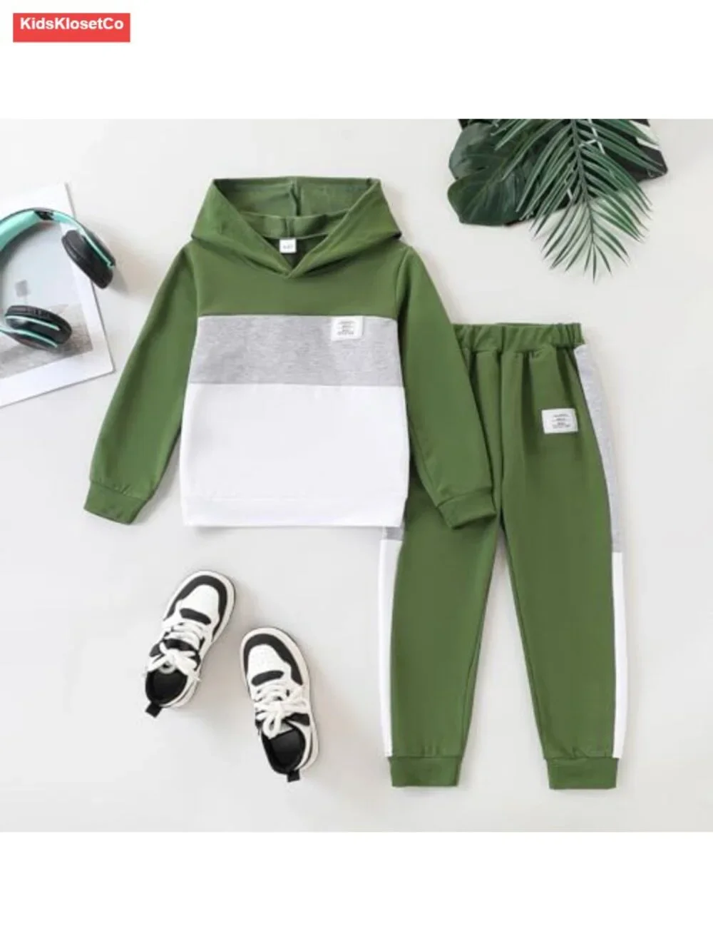 Boys Long Sleeve Color Block Hoodie & Jogger 2-Piece Set Track Suit